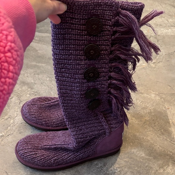 UGG Women Purple Knit Button Up Boots with Fringe, Calf Height, Holiday, Size 9 - Picture 6 of 17
